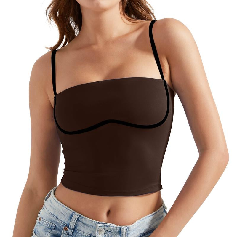 OMKAGI Womens Workout Tank Tops Adjustable Strap Longline Sports Bra Padded Sleeveless Top